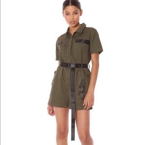 Cargo buckle belt romper